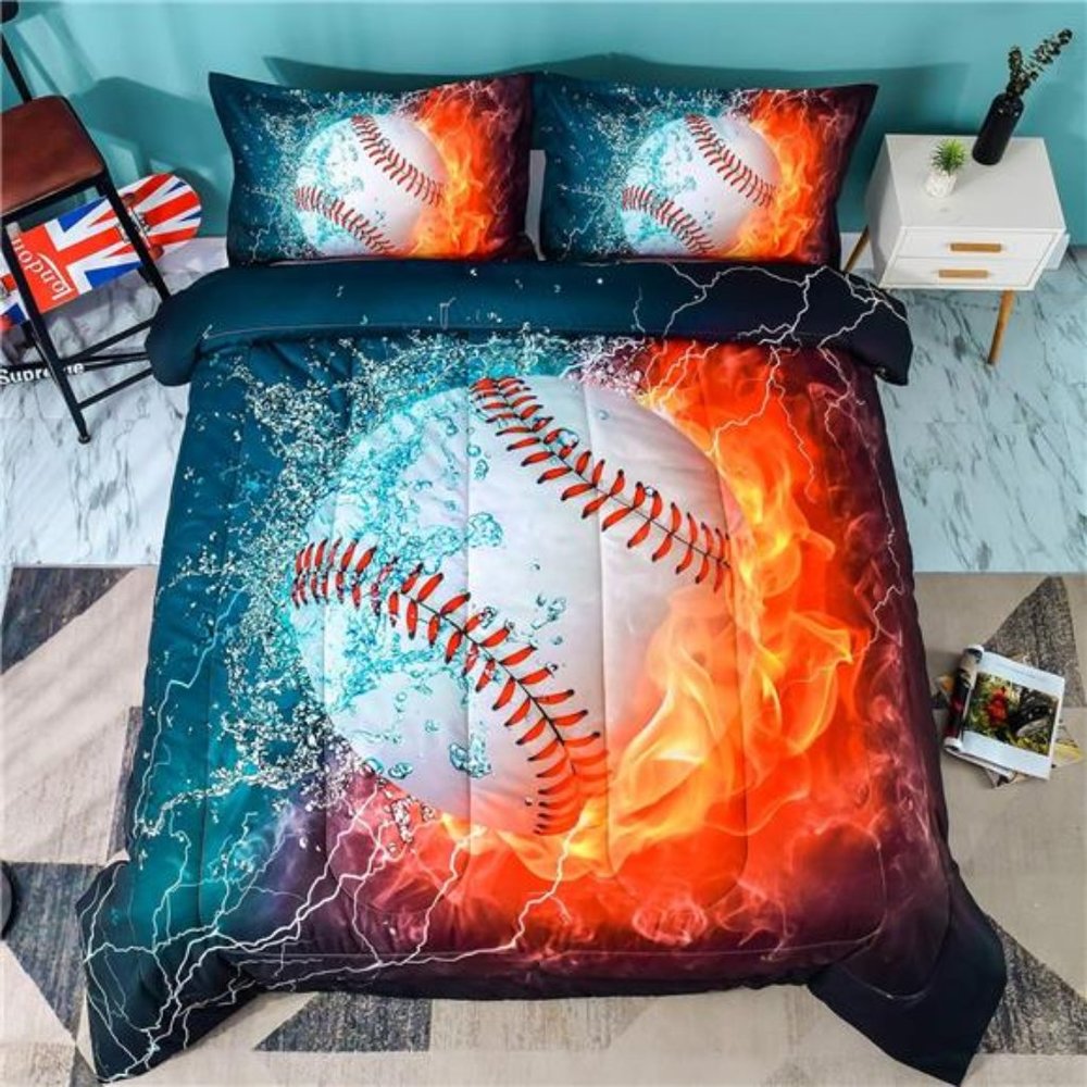 3D Baseball Comforter Twin(66x90 Inch),2Pieces(1 Baseball Comforter,1Pillowcase)